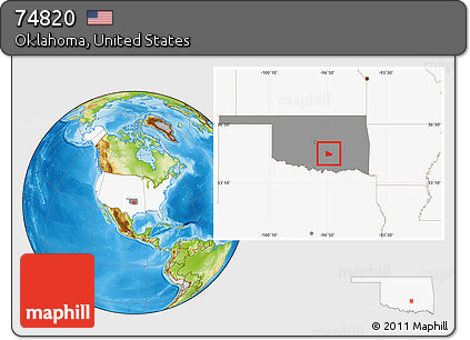 Physical Location Map of ZIP Code 74820, highlighted country, highlighted state