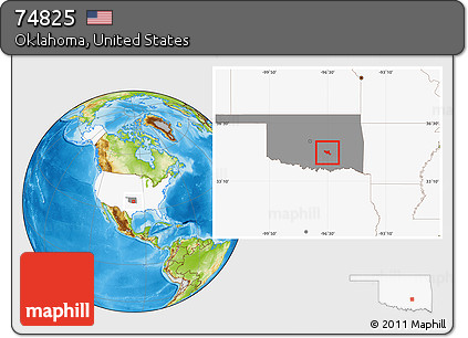 Physical Location Map of ZIP Code 74825, highlighted country, highlighted state