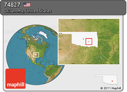 Satellite Location Map of ZIP Code 74827, highlighted state