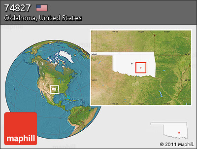 Satellite Location Map of ZIP Code 74827, highlighted state