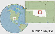 Savanna Style Location Map of ZIP code 74832, highlighted state, hill shading