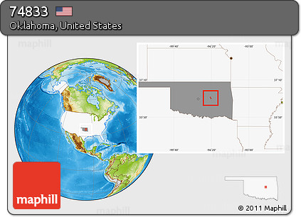 Physical Location Map of ZIP Code 74833, highlighted country, highlighted state