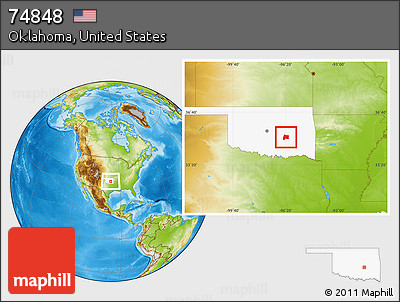 Physical Location Map of ZIP Code 74848, highlighted state