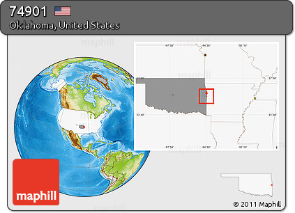Physical Location Map of ZIP Code 74901, highlighted country, highlighted state