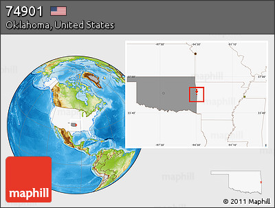 Physical Location Map of ZIP Code 74901, highlighted country, highlighted state