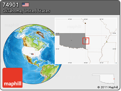 Physical Location Map of ZIP Code 74901, highlighted country, highlighted state