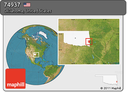Satellite Location Map of ZIP Code 74937, highlighted state