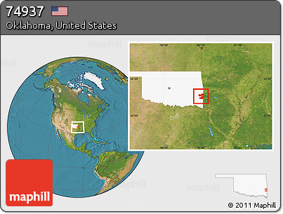 Satellite Location Map of ZIP Code 74937, highlighted state