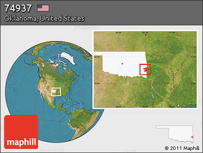 Satellite Location Map of ZIP Code 74937, highlighted state