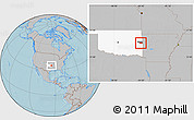 Gray Location Map of ZIP code 74948, highlighted county, highlighted state, hill shading
