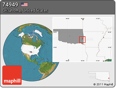 Satellite Location Map of ZIP Code 74949, highlighted country, highlighted state