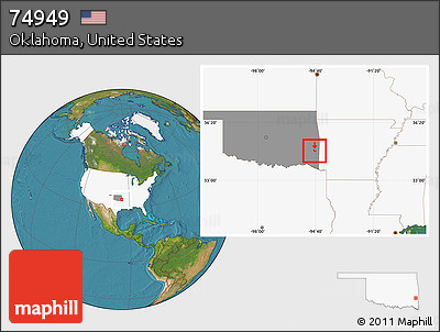 Satellite Location Map of ZIP Code 74949, highlighted country, highlighted state
