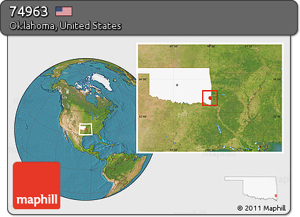 Satellite Location Map of ZIP Code 74963, highlighted state