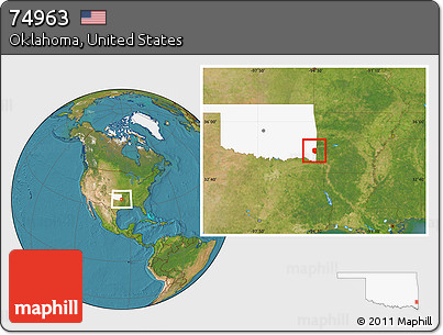Satellite Location Map of ZIP Code 74963, highlighted state