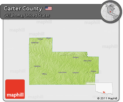 Physical 3D Map of Carter County, single color outside