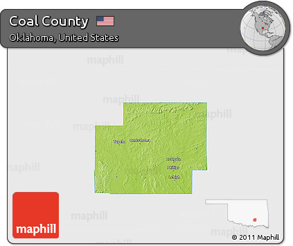 Physical 3D Map of Coal County, single color outside