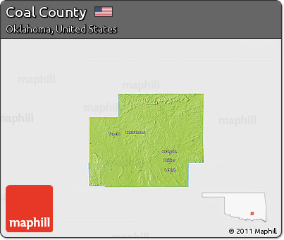 Physical 3D Map of Coal County, single color outside