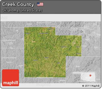 Satellite 3D Map of Creek County, lighten, desaturated