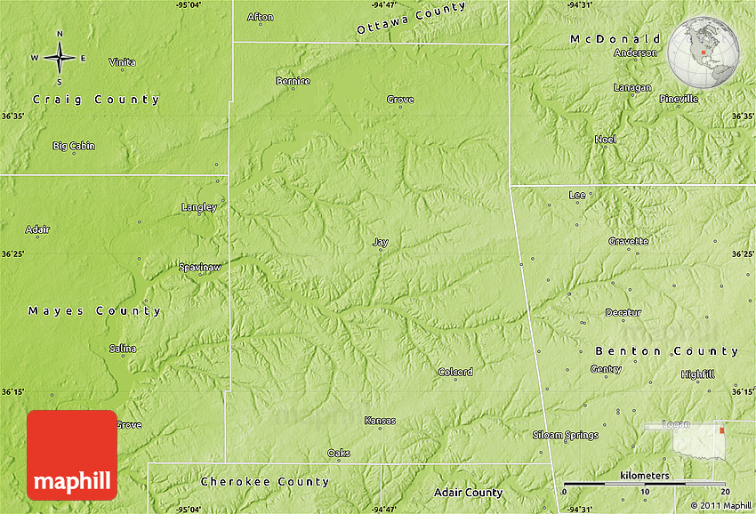 Physical Map of Delaware County
