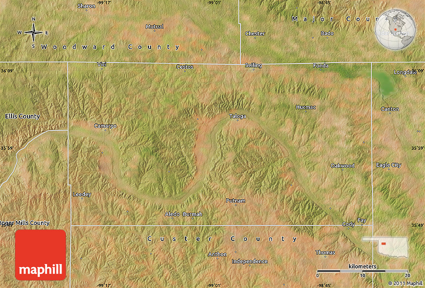 Satellite Map of Dewey County