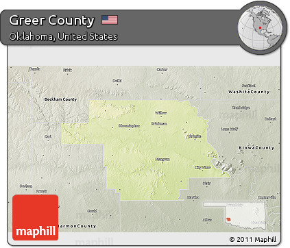 Physical 3D Map of Greer County, semi-desaturated