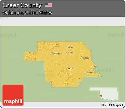 Savanna Style 3D Map of Greer County, single color outside