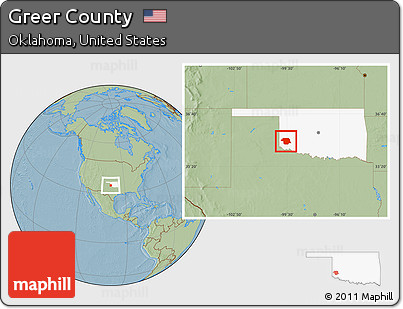 Savanna Style Location Map of Greer County, highlighted parent region, hill shading