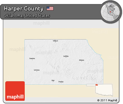 Classic Style 3D Map of Harper County, single color outside