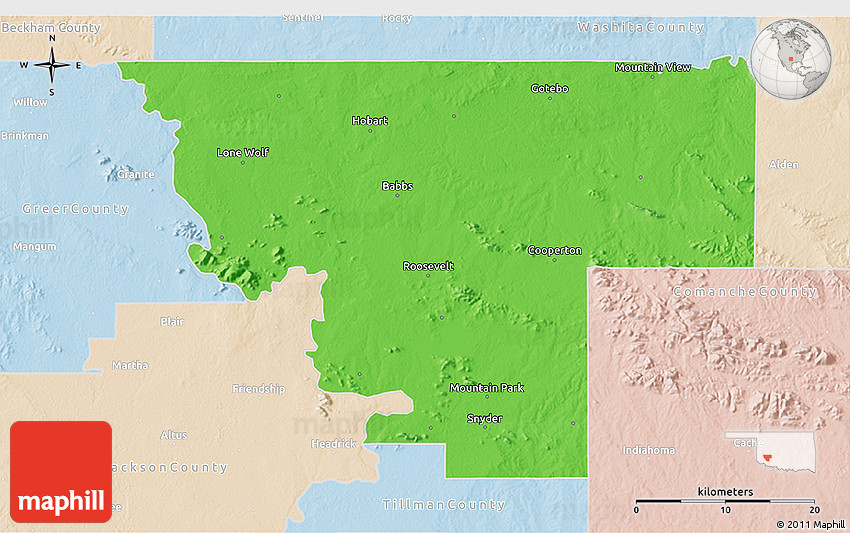 Political 3D Map of Kiowa County, lighten