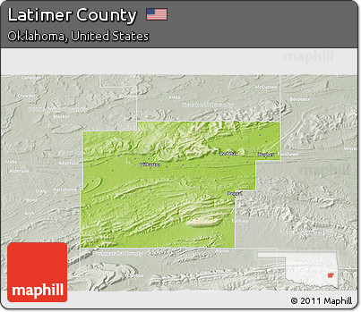 Physical 3D Map of Latimer County, lighten, semi-desaturated