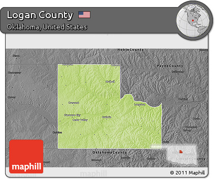 Physical 3D Map of Logan County, darken, desaturated