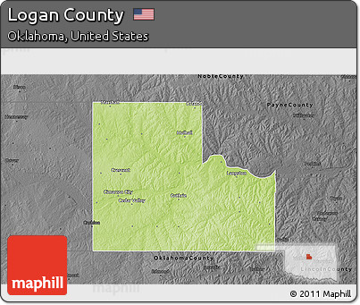 Physical 3D Map of Logan County, darken, desaturated