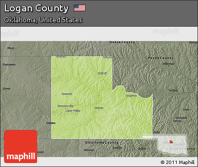 Physical 3D Map of Logan County, darken, semi-desaturated