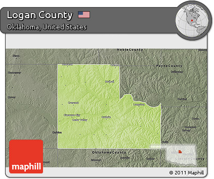 Physical 3D Map of Logan County, darken, semi-desaturated