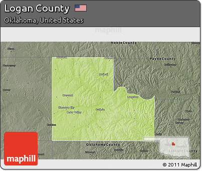 Physical 3D Map of Logan County, darken, semi-desaturated