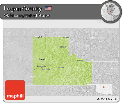 Physical 3D Map of Logan County, lighten, desaturated
