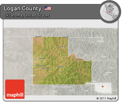 Satellite 3D Map of Logan County, lighten, semi-desaturated