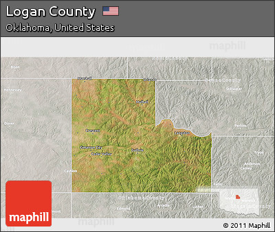 Satellite 3D Map of Logan County, lighten, semi-desaturated