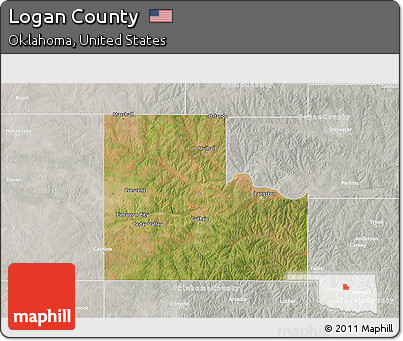 Satellite 3D Map of Logan County, lighten, semi-desaturated