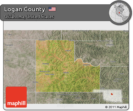 Satellite 3D Map of Logan County, semi-desaturated