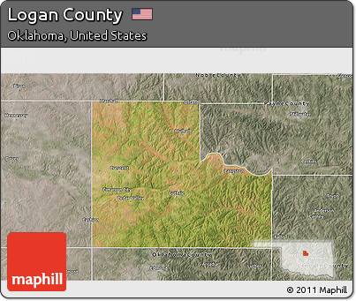 Satellite 3D Map of Logan County, semi-desaturated