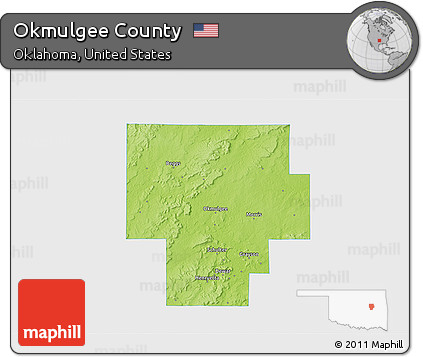 Physical 3D Map of Okmulgee County, single color outside
