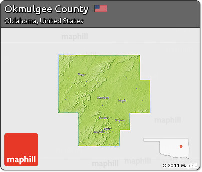 Physical 3D Map of Okmulgee County, single color outside
