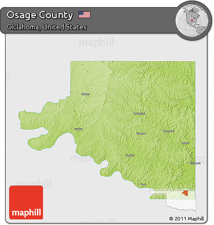 Physical 3D Map of Osage County, single color outside