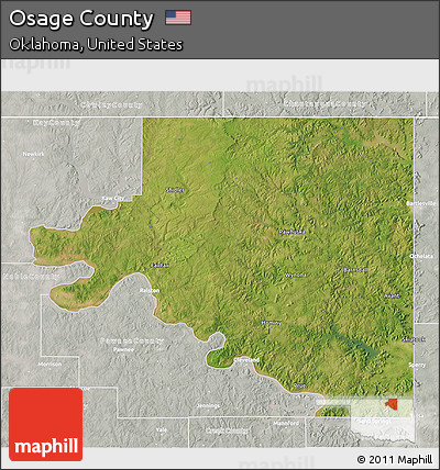 Satellite 3D Map of Osage County, lighten, semi-desaturated