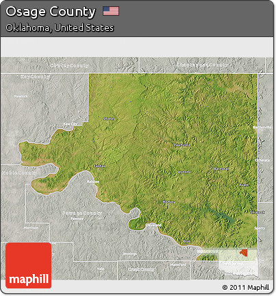 Satellite 3D Map of Osage County, lighten, semi-desaturated