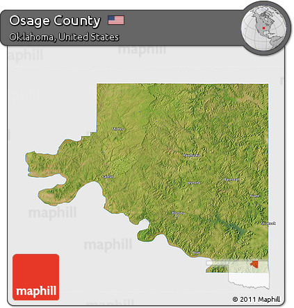Satellite 3D Map of Osage County, single color outside