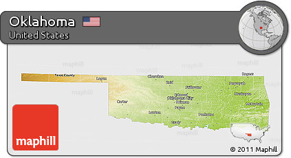 Physical Panoramic Map of Oklahoma, single color outside