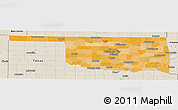 Political Shades Panoramic Map of Oklahoma, shaded relief outside