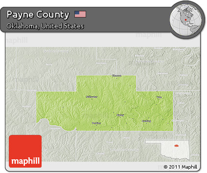 Physical 3D Map of Payne County, lighten, semi-desaturated
